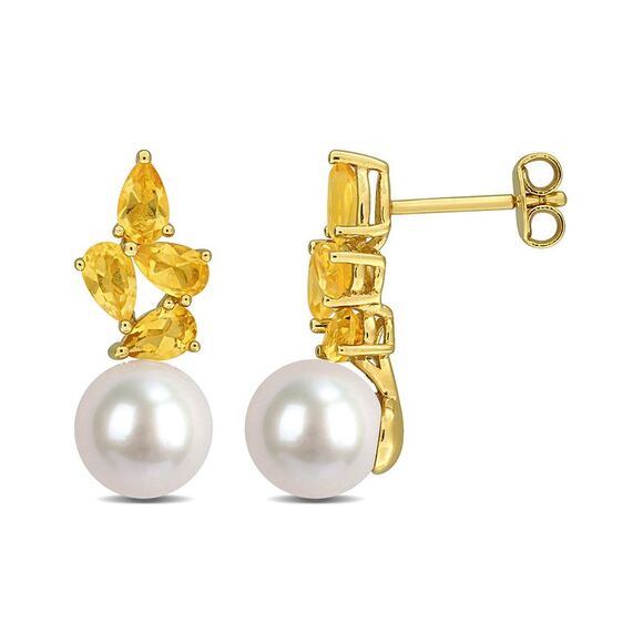 1.44 Carat (ctw) Citrine Dangle Earrings in Sterling Silver Freshwater Pearls